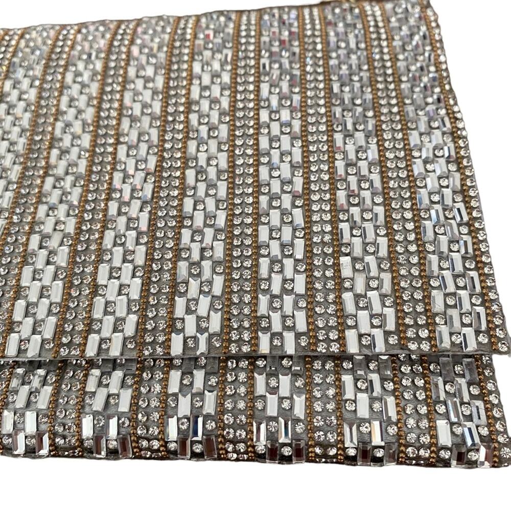 Aqua Beaded Chrystal Gold Chain Purse Clutch Handbag Evening Cocktail - Picture 3 of 8